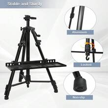 Aluminium Staffelei 50-155cm Verstellbares Stativ mit rutschfesten Gummifüßen für Malerei Displaying Werbung mit Kunststoff-Tablett/Portable Bag/Foldable Keg - Schwarz - Übersicht 2