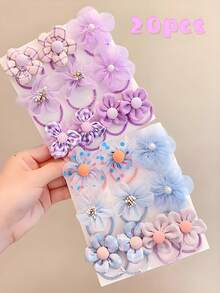 10/20/30/40 件彩色多巴胺花发带，手工发带，高弹力马尾辫夹，不伤发松紧带，可爱发绳，适合家庭、学校、旅行、海滩派对。 - 彩色 - 查看 12