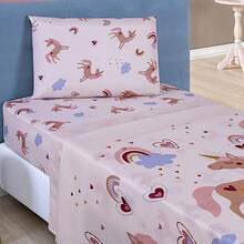 3-Piece Children's Sheet Set, Fun, Colorful Prints, Elastic - Unicorn - View 2