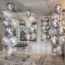 30 unidades de globos blancos y plateados metálicos, adecuados para fiesta de revelación de género, fiesta de soltero, fiesta de carnaval, cumpleaños, ceremonia de graduación, aniversario, fiesta del Día de la Independencia, despedida de soltera, Navidad, Halloween, Día de San Valentín, Día de la Madre, fiesta de vacaciones, Ramadán, Eid, decoración de fiesta con tema de carnaval, artículos de fiesta