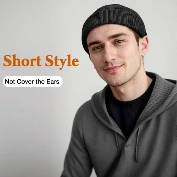 3pcs/Set Men's Outdoor Casual Solid Color Knit Hats, Warm Headwear For Autumn/Winter