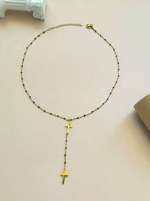 1pc Fashionable Simple Cross Oil Drop Y-Shaped Tassel Stainless Steel Necklace, Suitable For Women Daily Wear, Gift For Friends
