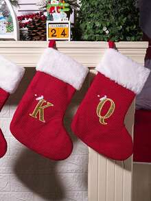 1 件，豪华红色针织圣诞袜，配有超柔软毛绒白色袖口 - 优雅的场景装饰、舒适的房间装饰、节日家居装饰、节日派对装饰和圣诞装饰必备品 - 多色 - 查看 3