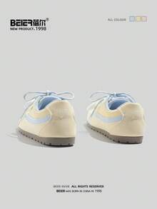 BEIER 1 双女式撞色学院风时尚仿皮系带休闲平底鞋，适合春秋季户外穿着，女式运动鞋