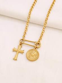 1 件不锈钢圣母玛利亚麦当娜女神饰品耶稣宗教吊坠项链女式金色雕花人物吊坠链项链珠宝 - 項鍊 - 查看 17