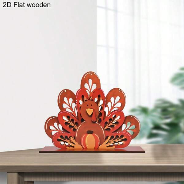 1pc 2D Flat Thanksgiving Wooden Ornament Sign, Wooden Stand Decorative Plaque For Design Of Turkey & Pumpkin, Ideal Thanksgiving Desktop Decoration, Home Decoration, Kitchen Decoration, Holiday Decoration, Thanksgiving Gifts For Family And Friends