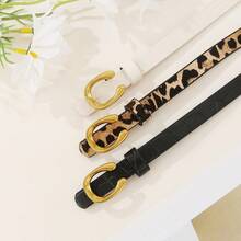 豹纹字母 U 型合金扣女士细腰带 - 适合休闲、商务、约会、派对 - 四季通用女士腰带设计师腰带女士时尚腰带黑色腰带女士腰带连衣裙腰带女式 PU 皮革 - 彩色 - 查看 3