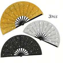 1 件女士闪光手扇，大型派对风格折扇，生日主题表演和节日舞蹈礼物，散装，节日手扇 | 闪亮设计 | 时尚配饰，生日派对装饰