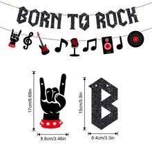 Set de 2 piezas, Nacido para rockear, Banner con cuerda brillante y guirnalda de notas musicales, Decoraciones para fiesta de rock and roll de los años 50, Suministros para fiesta de cumpleaños número 1 con tema musical, Recuerdos para fiesta de rock de los 50, Decoración de pared con discos - Multicolor - Ver 2
