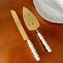 1 套定制婚礼蛋糕刀和服务器套装，创意珍珠手柄蛋糕切刀和升降器 - 珍珠手柄 - 查看 5