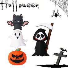 40/10pcs Halloween New Silicone Beads, 3D Stereoscopic With Bat, Ghost, Pumpkin Head And Grim Reaper Patterns - Suitable For DIY Crafts, Jewelry Making, Keychains And Punk Gifts, Halloween Accessories | Gothic Bead Design | Flexible Bead Material