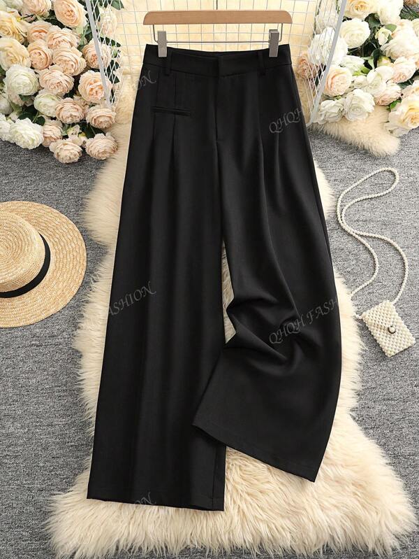 Women's Casual Commuter Solid Zip Wide Leg Pants