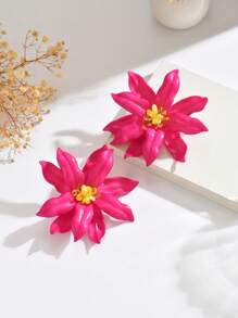 1 Pair Exaggerated Vacation Style Resin Flower Beads Stud Earrings, Unique Design Colorful Crystal Flower Earrings, Versatile For Women Daily Wear And Occasion