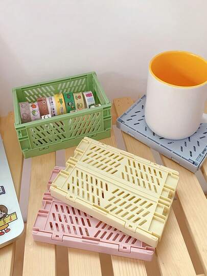 4 Packungen Mini Aufbewahrungskörbe und faltbare Desktop Aufbewahrungsboxen, geeignet zum Organisieren und Aufbewahren von Kosmetik im Büro, Bad, Schlafzimmer, Küche, Desktop Aufbewahrungsboxen (Zufällige Farbe), für Schulmaterial, Schulanfang