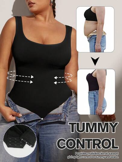 1pc Women Waist Trainer Bodysuit, Seamless Plus Size Shapewear For Tummy Control