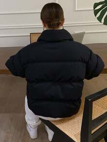 Livesso Women Short Padded Coat With Letter Print, Winter Women Clothes, Padded Coat Women Jacket