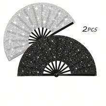 1 件女士闪光手扇，大型派对风格折扇，生日主题表演和节日舞蹈礼物，散装，节日手扇 | 闪亮设计 | 时尚配饰，生日派对装饰