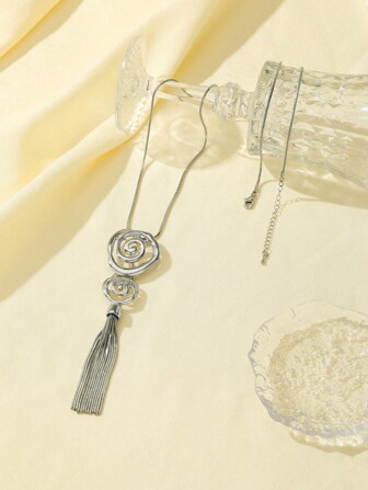 1 pièce Collier pendentif long à design spiralé géométrique asymétrique, convient pour le port quotidien des femmes