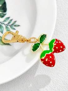 1 pieza/4 piezas Llavero/colgante con gota de aceite de cereza y fresa | Accesorio con forma de fruta adorable para bolso/teléfono, un pequeño regalo encantador para amigos y seres queridos, esencial para accesorios de coche de chicas góticas y Y2K