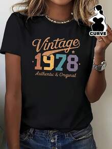 Women's T-Shirt With Vintage 1978 Illustration, Comfortable Fit. - 黑色 - 查看 1
