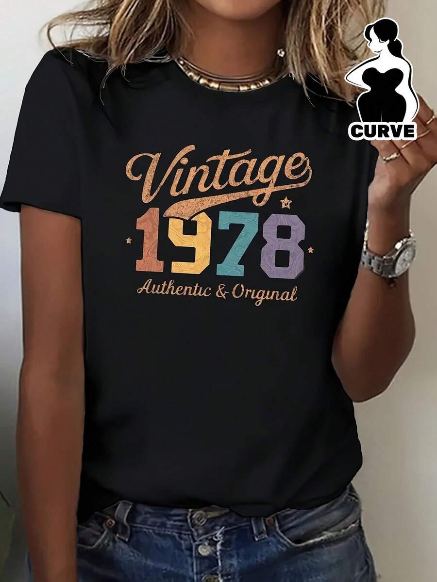 Women's T-Shirt With Vintage 1978 Illustration, Comfortable Fit. - 黑色 - 查看 1