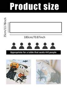 1 件/100 件 35*180 厘米万圣节鬼南瓜黑猫涤纶桌旗，南瓜、鬼、黑猫和蝙蝠，星星装饰，适用于万圣节派对、家庭聚会、餐桌装饰、节日餐桌装饰、万圣节派对用品 - 彩色 - 查看 9