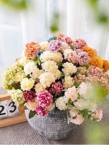 20 Heads Luxury Silk Hydrangea Bouquet Real Touch Artificial Flowers For Wedding Centerpieces, Bridal Shower, Home Table Decor - 白色 - 查看 2