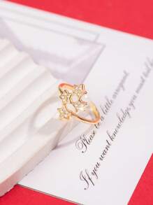 1 件奢华风格青年戒指铜微镶嵌人造锆石 4 颗五角星开口戒指适合日常佩戴派对晚间装饰送给朋友的最佳礼物 - 彩色 - 查看 1