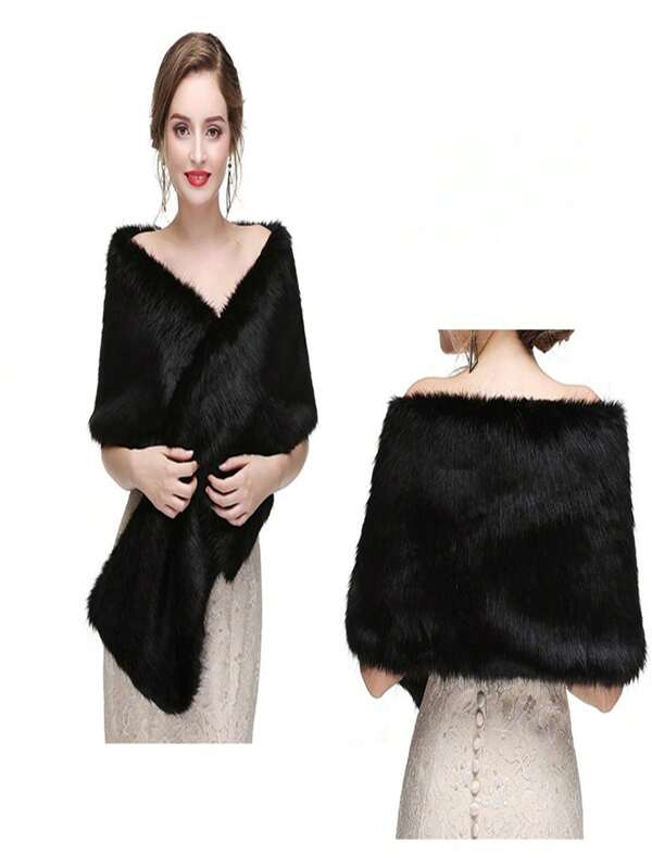 1pc Black Baroque Fashion Princess Bride Winter Warm Fur Shawl, Evening Dress Shawl, Dresses For Women, Scarves For Women