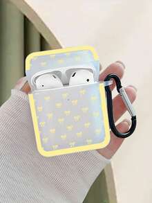 A Yellow Bow Element Print Case For A Pair Of Earphones Compatible With Apple Models