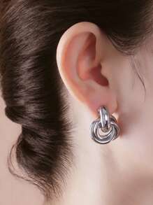 1 par de pendientes de aro únicos y creativos minimalistas en color dorado, adecuados para uso diario de las mujeres