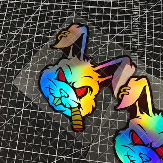 1個 邪悪なウサギのステッカー - 防水ビニール素材、凶暴な赤い発光の目、虹のグラデーションデザイン、レーザーテーマ。オートバイ、スクーター、車、ノートパソコン、ヘルメット、車のカスタマイズ、スクーターアクセサリーに適しています