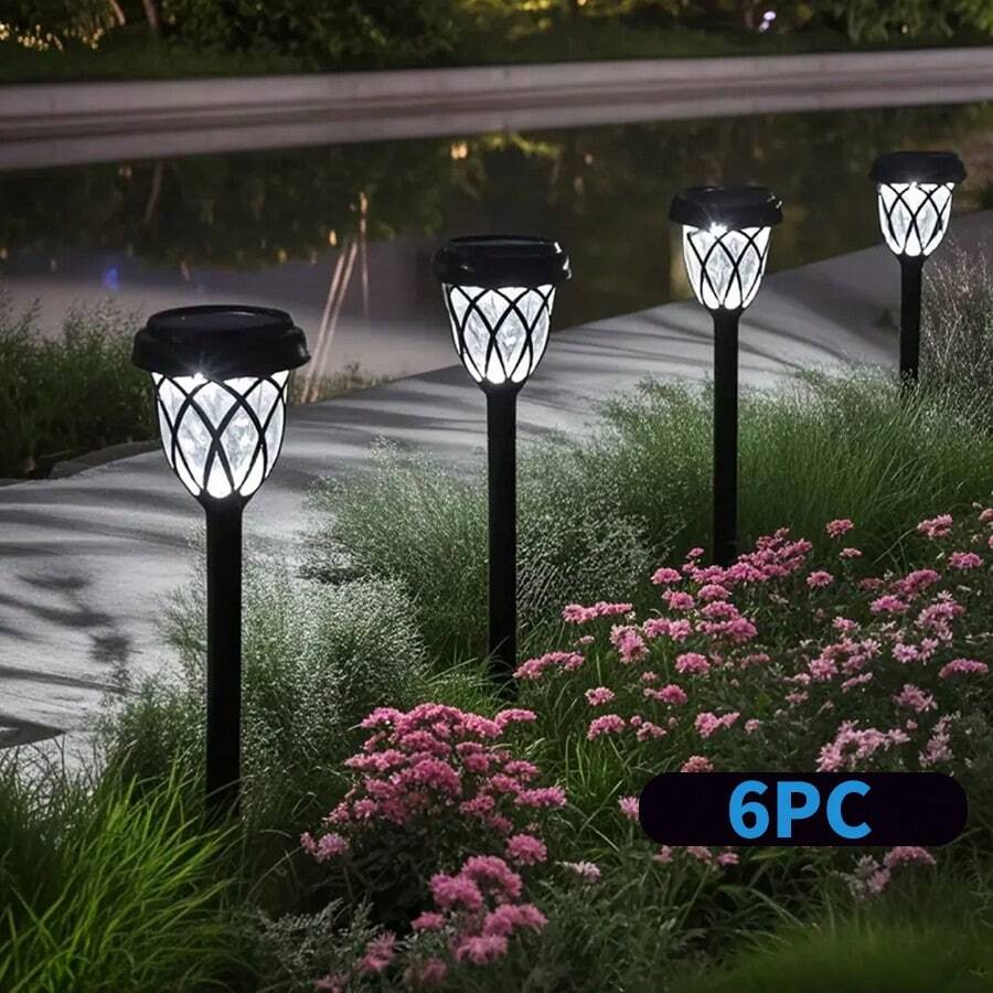 Pacote com 6 luzes de LED para jardim alimentadas por energia solar - IP44 à prova d'água, design de treliça, material de polipropileno, fácil instalação para iluminação de jardins, pátios e paisagens externas, perfeitas para presentes de Natal, Halloween, Ano Novo e Dia dos Namorados