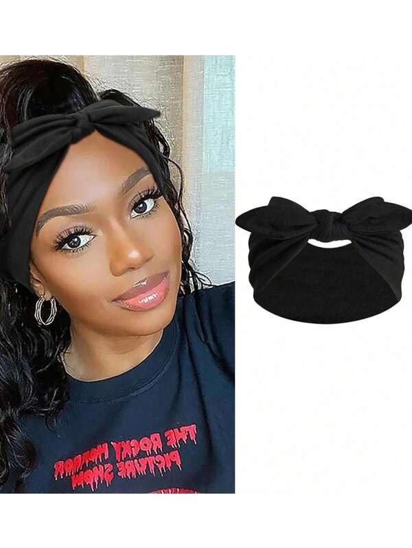 1 pieza Diadema de oreja de conejo sobredimensionada para mujer, accesorios para el cabello con diadema elástica de lazo retorcido de color liso cute y dulce