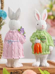 1pc Cute Rabbit & Carrot Resin Decor Figurine, Suitable For Party And Home Decoration