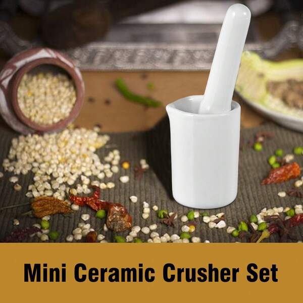 1 zestaw porcelanowego małego moździerza i tłuczka, ceramiczny zestaw młynka do ziół i kruszarki do tabletek, miniaturowy biały ceramiczny zestaw moździerza i tłuczka, głęboka ceramiczna misa z tłuczkiem i moździerzem, zestaw młynka i kruszarki do przypraw, misa do mielenia przypraw i ziół, duża kruszarka do tabletek, nadaje się również do kruszenia przypraw, ziół itp.