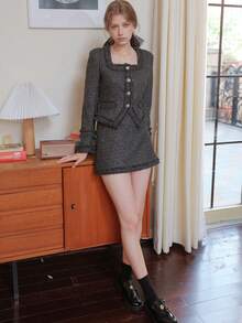 Gonna corta casual e morbida da donna, adatta per l'autunno/inverno - Grigio - Visualizzare 7