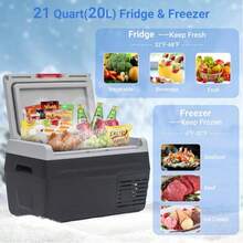 12V Car Refrigerator 21 Quart(20L) Electric Cooler 12/24V D C Refrigerator Convertible Freezer -4℉-68℉ Portable Refrigerator For Car, Camping, Truck, RV, Travel, Fishing,Grey