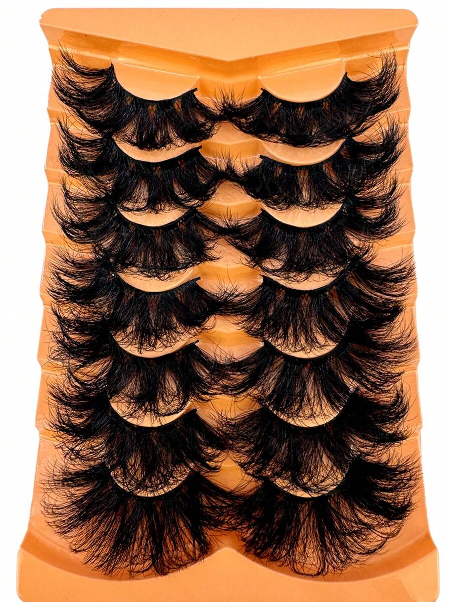 7 Pairs Mixed False Eyelashes Set, Looking Natural Faux Mink Lashes Include Cat Eye, Fluffy 3D Mink, Striped Styles - màu đen - Xem 1