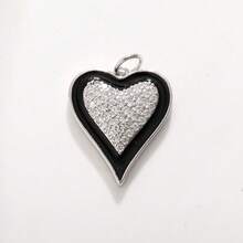 Premium 3D Luxurious Black Heart Pendant Necklace Inlaid With Zirconia, Copper Plated Gold, Oxidized, DIY Accessories, Asymmetrical Round Star Charm - Black - View 17