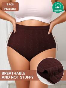 MEIYATING Quần lót cotton cạp cao liền mạch cỡ lớn 5 chiếc/gói cho nữ, họa tiết jacquard, vừa vặn thoải mái, kiểm soát bụng - Nhiều màu - Xem 3