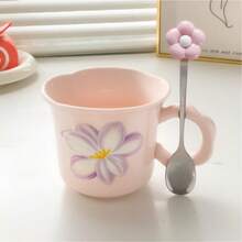 1 件 13.38 盎司花卉图案陶瓷杯（带咖啡勺），大容量独特创意陶瓷杯，情侣杯，优质早餐牛奶杯，家用水/咖啡杯，节日礼物 - 彩色 - 查看 10