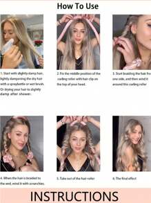 Heatless Curling Rod Headband Silk Curls Ribbon Sleeping Soft Spong Headband Slouchy Hair Curlers Styling Tools For Women Girl, Hair Styling Kit, Hair Tool Kit, School Stuff