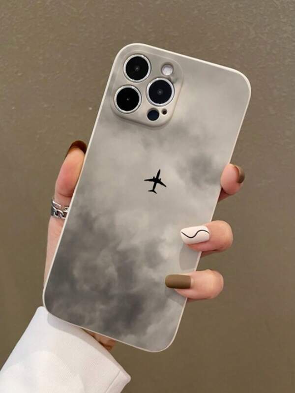 Funda protectora de teléfono móvil de TPU blanco con patrón de avión y nube, adecuada para I Max 11 12 13 14 15 16 Pro Max