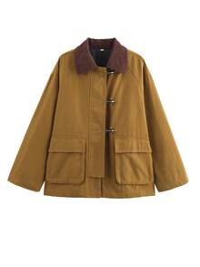 Cazadora con solapas sobredimensionadas, acolchada, con bolsillos y manga larga, de estilo casual para otoño e invierno