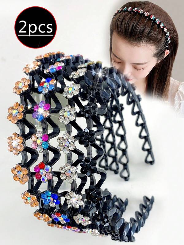 2 acessórios de cabelo ondulados antiderrapantes para mulheres, preto, arco de cabelo com strass, ferramentas de modelagem para roupas de verão, faixa de cabelo, diadema