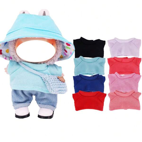 Solid Color T-Shirt, 17cm Pullover Plush Doll Clothes, Macaron Color Doll Clothes, Accessories, Solid Color T-Shirt, Cute Plaything, Dress-Up Game, Summer Outfit, Plush Doll Changeable Short Sleeve