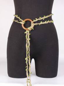 1 件加大码文艺复兴中世纪腰带，亚麻绿叶手工编织腰带，适用于 DIY 服装搭配集市 LARP 服装文艺复兴配饰万圣节