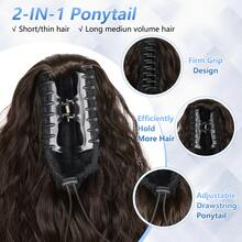 Extensiones de cabello con clip en forma de garra de 30 pulgadas, resistentes al calor, sintéticas, con ondas de agua, cabello rizado apropiado para uso diario - Marron oscuro - Ver 6