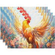 4/6pcs Placemats, 12.6x16.5inch Colorful Rooster Placemat For Festive Kitchen And Dining Room Decor, Vibrant Bird Design Table Mat For Holiday Celebrations Table Decorations - 32x42cm(12.6x16.54in) - View 9
